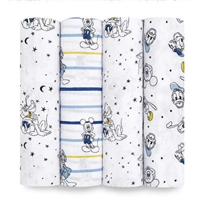 Imagen de aden + anais Disney manta de muselina boutique para bebés niñas y niños, recepción recién nacidos, 100% algodón, paquete 4, Mickey Stargazer