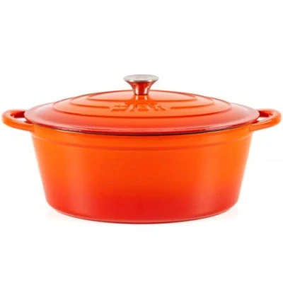 Imagen de Lätt Home Cocotte Hierro Fundido Esmaltado Naranja. Olla Ovalada 33x11 CM 6 L. Elegante, Resistente, Especial para Inducción y Apta todos tipo de Cocina