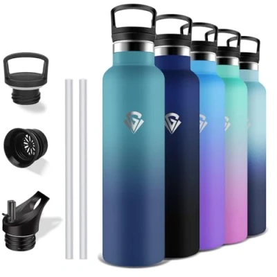Imagen de Grsta Botella Acero Inoxidable 1 litro, Agua Gimnasio, sin BPA, Termica con Pajita, A Prueba de Fugas, Termo, Mantiene 24H Frio/12H Calor, para Cámping, Senderismo