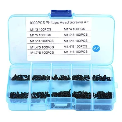 Imagen de 1000 unids Tornillos Pequeño Surtido Kit Cabeza Cruzada M1 M1.2 M1.4 M1.7