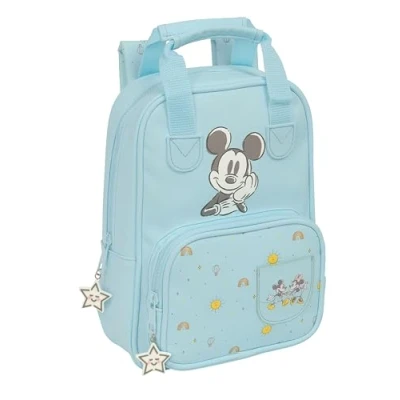 Imagen de Safta MICKEY MOUSE BABY Mochila Infantil, Adaptable con Asas, Tejido Reciclable, Ideal para Niños de Diferentes Edades, Cómoda y Versátil, Calidad Resistencia, 20x8x28 cm, Color Azul claro