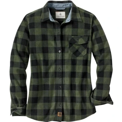 Imagen de Legendary Whitetails Trail Guide Camiseta de Manga Larga con Botones, Mujer, Larga, 6737, Night Forest Plaid Verde, XL