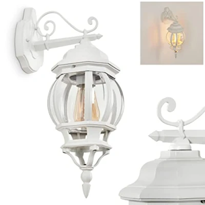 Imagen de lámpara de pared exterior Lentua, hacia abajo en aspecto antiguo hecha metal/cristal blanco/claro, con casquillo E27, veranda a. patio, IP44, sin bombilla(s)