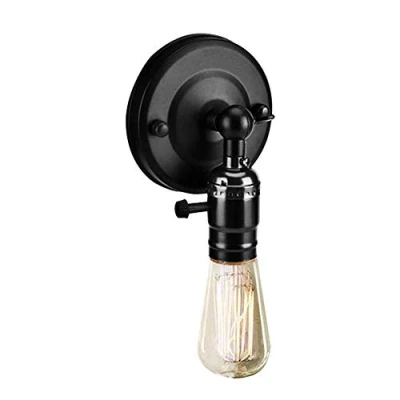 Imagen de Zerodis Portalámparas colgante Edison, Sostenedor de la luz vendimia, E27 Edison Retro titular lámpara pared con interruptor para uso doméstico y decoración 220V plata(Negro)