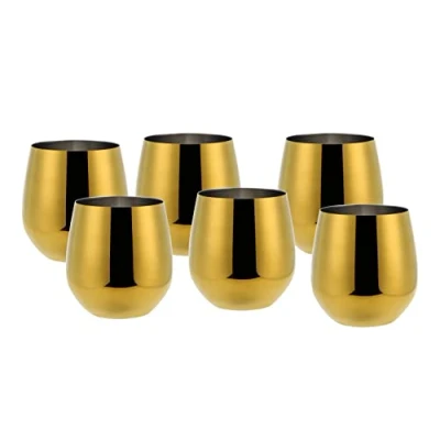 Imagen de ECHTWERK copas de vino, vino tinto, acero inoxidable, irrompibles, vasos inastillables, cóctel, camping, 500 ml, edición oro, 6 piezas