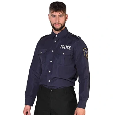 Imagen de Boland camisa de policía, para hombre, oficial manga larga con bordado, oficial, comisario, uniforme, disfraz, carnaval, fiesta temática