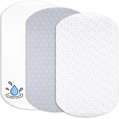 Imagen de Lovely Hippo 2 Sabanas minicuna Colecho 100% Algodon + 1 Protector de colchón Impermeable para Bebe 50x83cm Compatible con cunas, colchon (Constelación Gris, 60 x 80 cm)