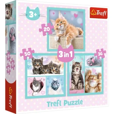 Imagen de Trefl Söta Husdjur 3 i 1 Pussel, från 20 till 50 Bitar Färgglada Pussel med Djur, Katter, Collage, Olika Svårighetsgrader, Kreativ Underhållning, för barn år
