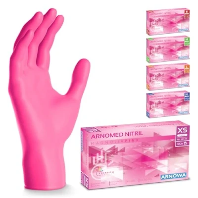 Imagen de ARNOMED guantes nitrilo talla XS, rosa, de nitrilo, 100 uds/caja, desechables sin polvo, goma látex, S, M, L y XL