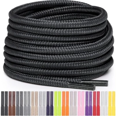 Imagen de Miscly Cordones Redondos para Zapatos, Zapatillas y Botas Disponibles en Múltiples Longitudes Colores (Negro, 91 cm)