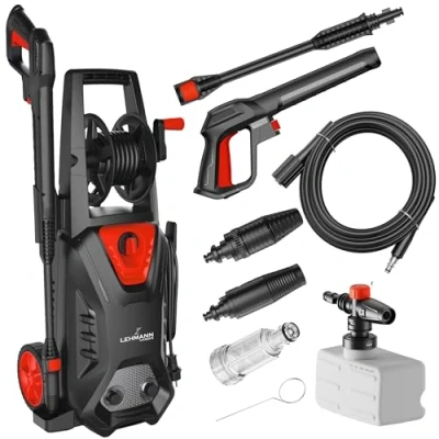Imagen de LEHMANN LGAPW 1814BP Limpiador de alta presión con bomba aluminio, 220 bar, 450 l/h, capacidad 1800 W, manguera 5 m, limpiadora superficies compacta depósito