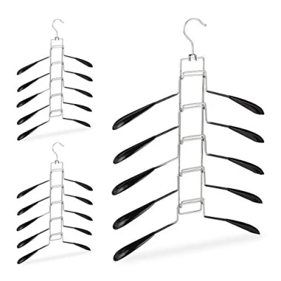Imagen de Relaxdays 6 Perchas Múltiples, 5 por Gancho, para Camisas, Ahorra Espacio, Antideslizantes, Hierro PVC, Negro