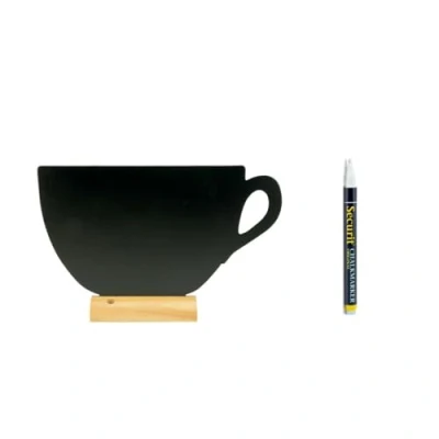 Imagen de Securit Pizarra (incluye rotulador de tinta blanca, madera teca), diseño silueta taza, color negro, 22 x 33 6 cm