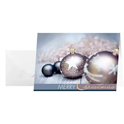 Imagen de SIGEL DS024 25 tarjetas de Navidad o felicidades, entregadas con sus sobres, diseño decoraciones Navidad, 10,5 x 14,8 cm, color bronce y plateado, fácil imprimir