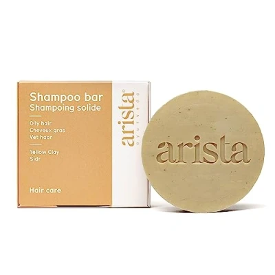 Imagen de Arista Champú sólido pelo graso ayurvédico vegano Arcilla amarilla, polvo de sidr, aceite jojoba para cabello sin sulfatos ni parabenos siliconas