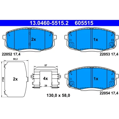 Imagen de ATE 13.0460 5515.2 Juego de pastillas freno con avisador acústico desgaste Chapa antichirridos accesorios HYUNDAI: Kona SUV