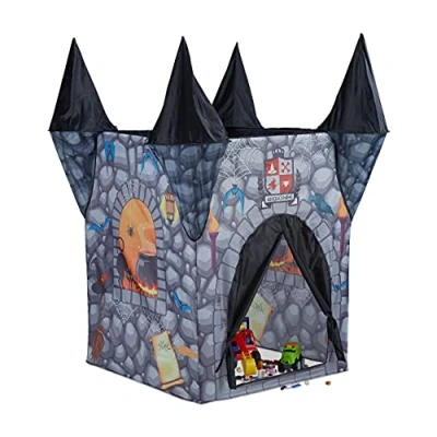 Imagen de Relaxdays Tienda Infantil del Castillo Terror, Casa Juguete para Niños, Poliéster, 132 x 110 cm, Negro, color (10022463)