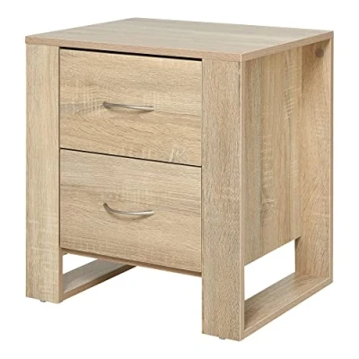 Imagen de HOMCOM Mesita de Noche con 2 Cajones Patas y Base Elevada para Dormitorio Mesa Lateral Sala Estar Estilo Moderno 48x39x54 cm Roble