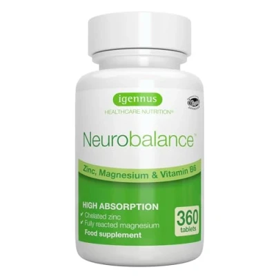 Imagen de Neurobalance ZMB6 Suplemento de Picolinato Zinc, Citrato Magnesio y Vitamina B6: función cognitiva, muscular, energética más, 360 comprimidos, Igennus