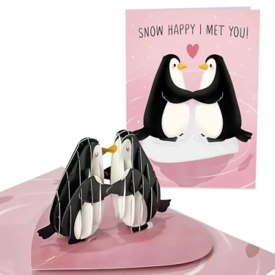 Imagen de Central 23 Pingüino Tarjeta Pop Up De Aniversario SNOW HAPPY I MET YOU Felicitación 3D Para Marido Esposa Novio Novia Te Amo Pareja Viene Con Pegatinas