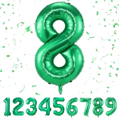 Imagen de Globo de cumpleaños con números 8 años XXL Verde lámina en 40 pulgadas 101 cm para decoración número Verde8