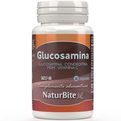 Imagen de NaturBite Glucosamina, Condroitina, MSM y Vitamina C 60 comprimidos. Una fórmula ideal para el cuidado de las articulaciones, cartílagos huesos.