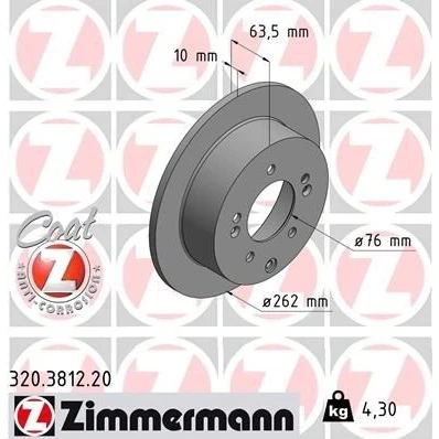 Imagen de ZIMMERMANN COAT Z 320.3812.20 Disco de freno 262 10 8/5 5 114 macizo revestido KIA: Soul I