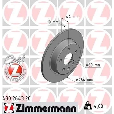 Imagen de ZIMMERMANN COAT Z 430.2643.20 Disco de freno 264 10 6/5 5 105 macizo revestido OPEL: Astra K Hatchback, Sports Tourer
