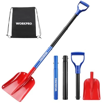 Imagen de WORKPRO Pala de Nieve, Quitanieves Aluminio Extraíble, para Nieve con Mango Telescópico, 65,5 120 cm, Herramienta Quitar Bolsa Transporte, Adecuada Jardín, Coche