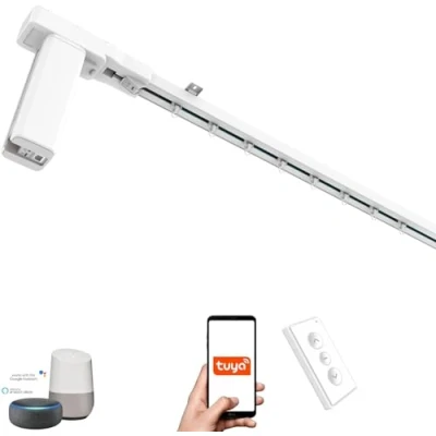 Imagen de ACRIMO Riel de Cortina Motorizado, Kit Inteligente con Motor WiFi y Control Remoto, Compatible Google Home, Alexa, la APP Móvil Tuya Smart, Largo hasta 4 metros