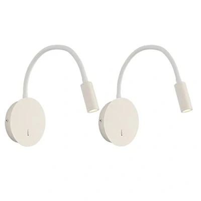 Imagen de Aplique de pared cuello cisne flexible LED Luz lectura montaje en Lámpara cabecera 2 piezas, Lámparas noche dormitorio 3W Foco ajustable,