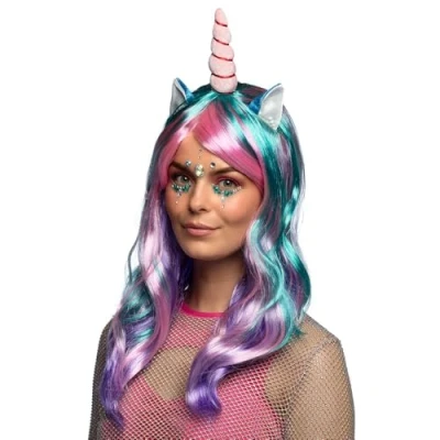 Imagen de Boland 85818 Peluca Unicornio Daydream, con orejas y cuerno, pelo largo liso, carnaval, halloween, fiesta de disfraces, teatro