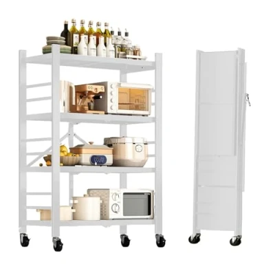 Imagen de MAGIC SELECT Estantería para Almacenaje, Repisa Modular Multiuso, Estante con Ruedas, de Pie Plegable, Mueble Cocina, Baño, Habitación, Salón 4 Baldas Almacenamiento.