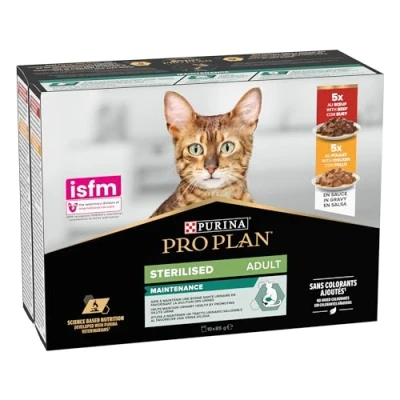 Imagen de Purina Pro Plan Comida Húmeda para Gato Esterilizado rico en Pollo y Buey, 4 packs de 10 sobres 85g