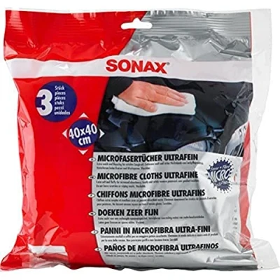 Imagen de SONAX Paños de microfibra ultrafinos (3 unidades) eliminan residuos pulimentos o sellados pintura 40x40cm N. 04507000