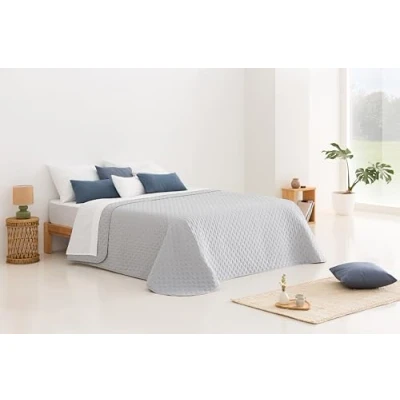 Imagen de Todocama Colcha boutí Fina con diseño Estrella, para Primavera, Verano, otoño e Invierno. 100% Microfibra Extra Suave. Cubre Cama Multiusos. 105 200x260cm Gris Claro
