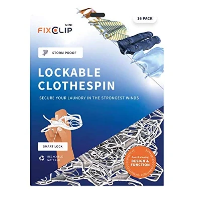 Imagen de FIXCLIP Pinzas para Ropa reforzadas, con Seguro y a Prueba de tormentas 16 Unidades No volverás Perder tu