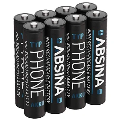 Imagen de ABSINA 8X Pilas Recargables AAA 800mAh para telefonos inalambricos NiMH con 1,2V Baterías AAA, Pila Recargable, pequeñas Recargables, bateria