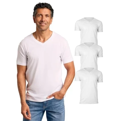 Imagen de True Classic Camiseta de Manga Corta con Cuello Pico para Hombre, Pack 3 Blanco, XL