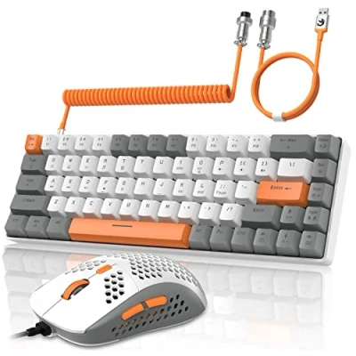 Imagen de YINDIAO T8 60% RGB Juego de Teclado y Mouse para Juegos+Cable USB C en Espiral,Teclado Mecánico con Cable,US Layout,68 Teclas,Mouse Nido Abeja,hasta 6400 dpi,para PC PS5,Gris Claro