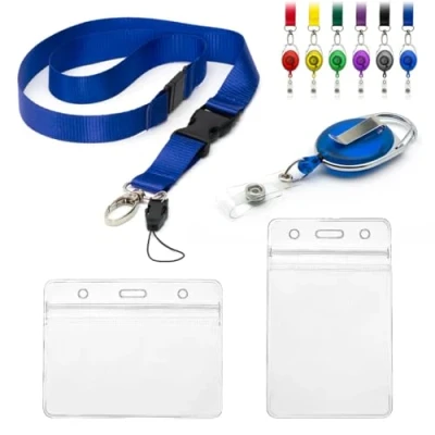 Imagen de CKB LTD cordón con soporte para tarjetas, juego de 4 piezas, incluye 1 seguridad desmontable, clip retráctil carrete Yo Yo, 2 tarjetas identificación transparentes impermeables, b