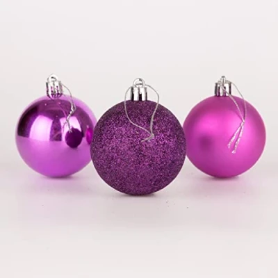 Imagen de 60 mm/6 Bolas de Navidad inastillables, Color Morado, decoración árbol Navidad, Adorno Colgantes navideña, Brillante, Mate, Purpurina