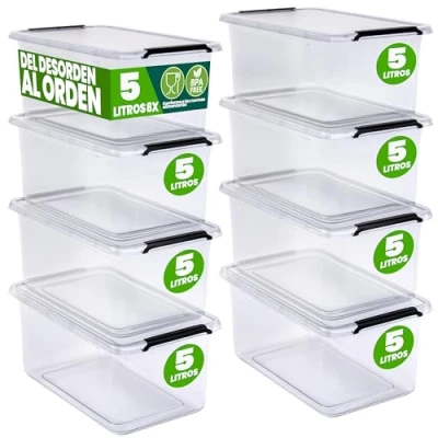 Imagen de Caja de almacenaje set 8 transparente 30x20x12cm 5L