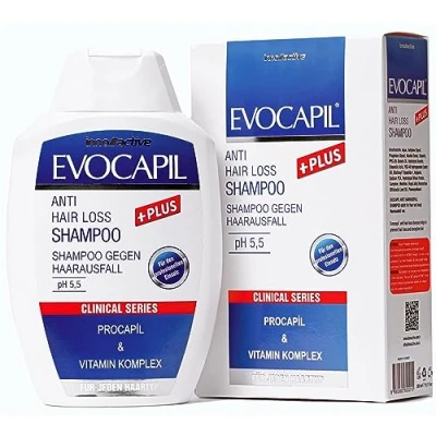 Imagen de Evocapil Plus Champú anticaída con Procapil, keratina y aceites esenciales de romero menta 300 ml PH 5.5 neutro. Ayuda a reducir la caída del cabello aumentar densidad capilar.