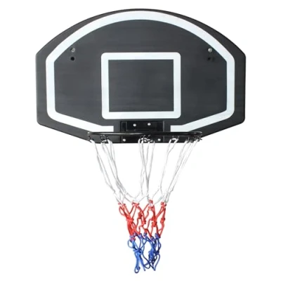 Imagen de FUNJEPE Aro de baloncesto montado en la pared, tablero grande 28.5 x 18 pulgadas, polietileno a prueba roturas, red para todo tipo clima, juego interiores y