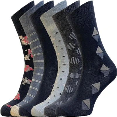 Imagen de ZombaFlo 6 pares de Calcetines para diabéticos mujer No elásticos Ricos en algodón suaves con agarre suave mujer, paquete múltiple tallas 4 7 (estándar, diseño múltiple)