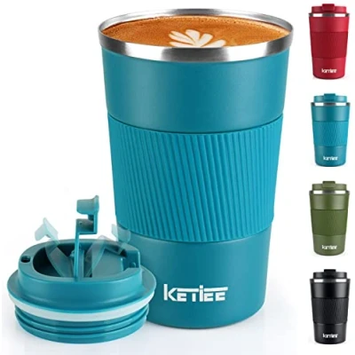 Imagen de KETIEE Termo Cafe, Taza Termica 380ml Tazas de Cafe para Llevar acero inox sin BPA, Vaso Termico Café y Té a Prueba Fugas, Regalos Mujer Hombre