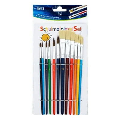 Imagen de TSI Juego de 12 Pinceles Escolares para el Pelo (tamaño 1, 2, 4, 6, 8 y 10) Pincel cerdas 8, 10, 14), Mango Lacado Color, artículo 49111
