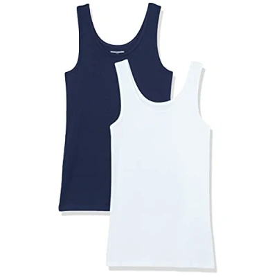 Imagen de Amazon Essentials Camiseta ajustada sin mangas Mujer, Pack de 2, Azul Marino/Blanco, S
