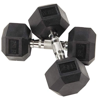 Imagen de BalanceFrom Mancuernas hexagonales con revestimiento de goma, en pares o individuales, color negro